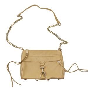 Rebecca Minkoff Nude Cream Mini Mac Crossbody Bag Chainlink Leather Zip Closure